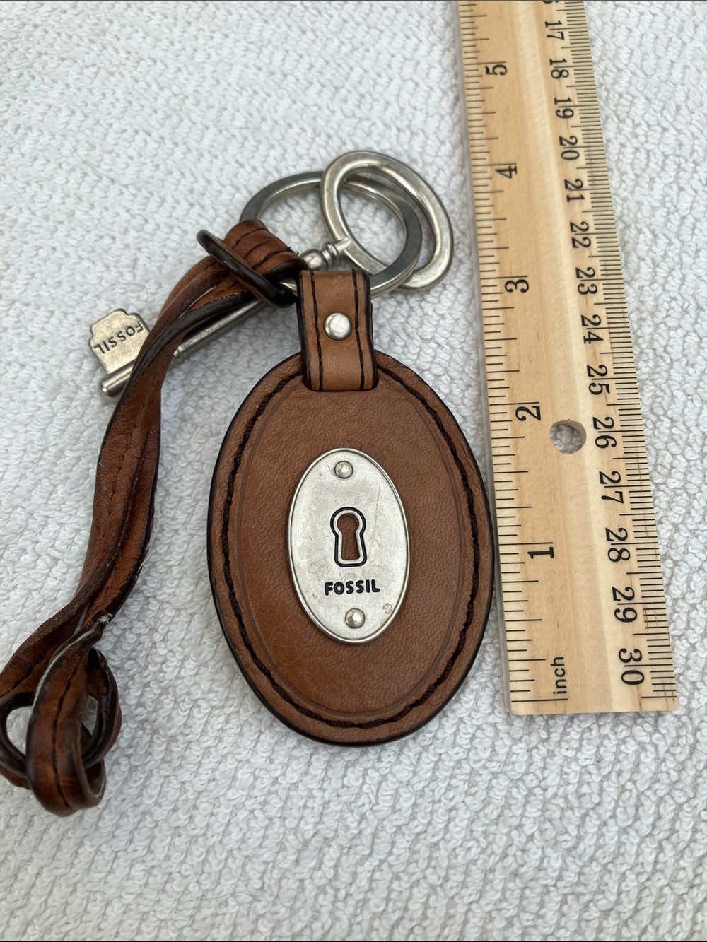 Fossil Silver and brown leather lock and key bag charm - Picture 3 of 3